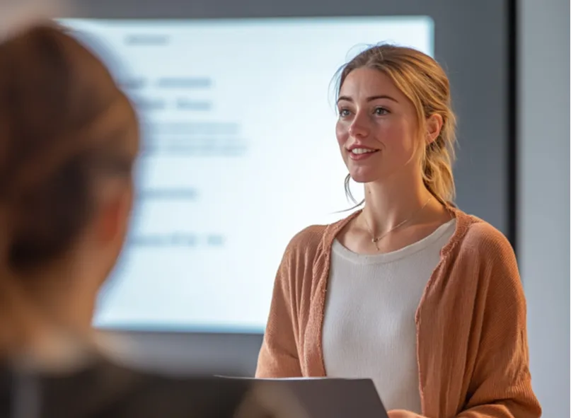 Vrouw geeft cursus